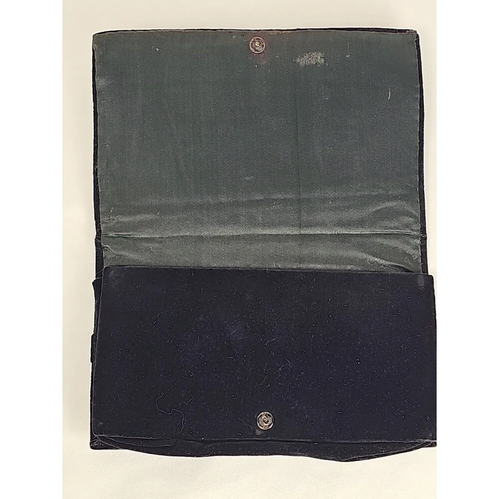 Vintage Black Velvet Gold Embroidered Clutch Purse Made in India Evening Bag 50s